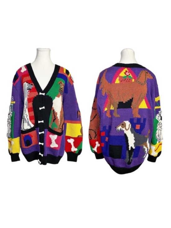 berek Sweaters - Berek Marta D Vintage 90’s Hand Knit Dogs Best In Show Cardigan Sweater